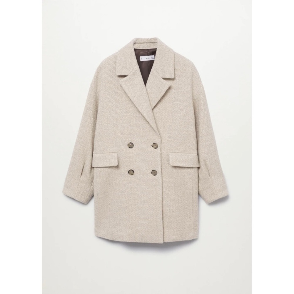 Mango herringbone double breasted wool coat